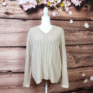 Croft & Barrow Women’s Cotton Beige Sparkle Rib-Knit Soft Festive Sweater